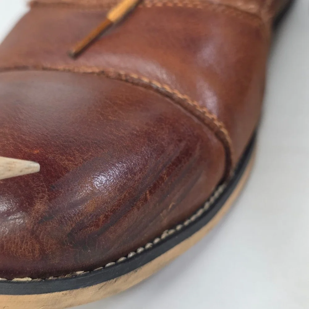 Kunsto Boots Men's Size 12 Tan Leather Cap Toe Side Zip Arch Support Shoes